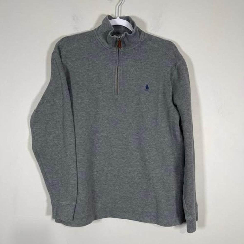 Polo Ralph Lauren 1/4 Zip Mock Neck Pullover Mens LG Classic Sweater Gray Cotton